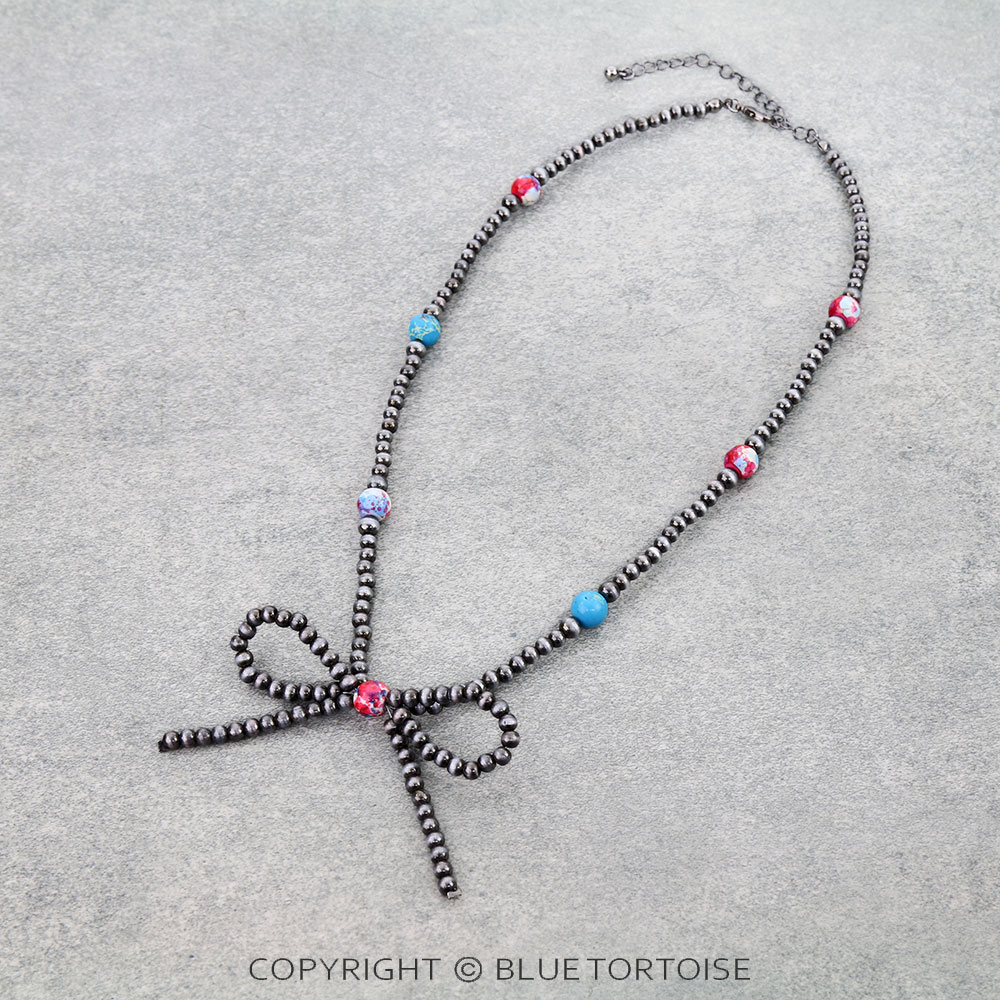 Navajo Style Pearl & Bead Bow Necklace