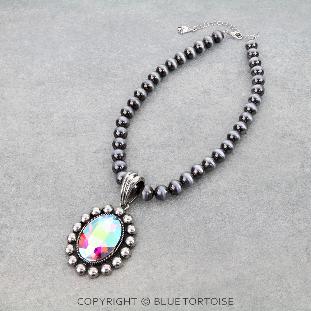 Western Oval Concho Stone Pendant Necklace