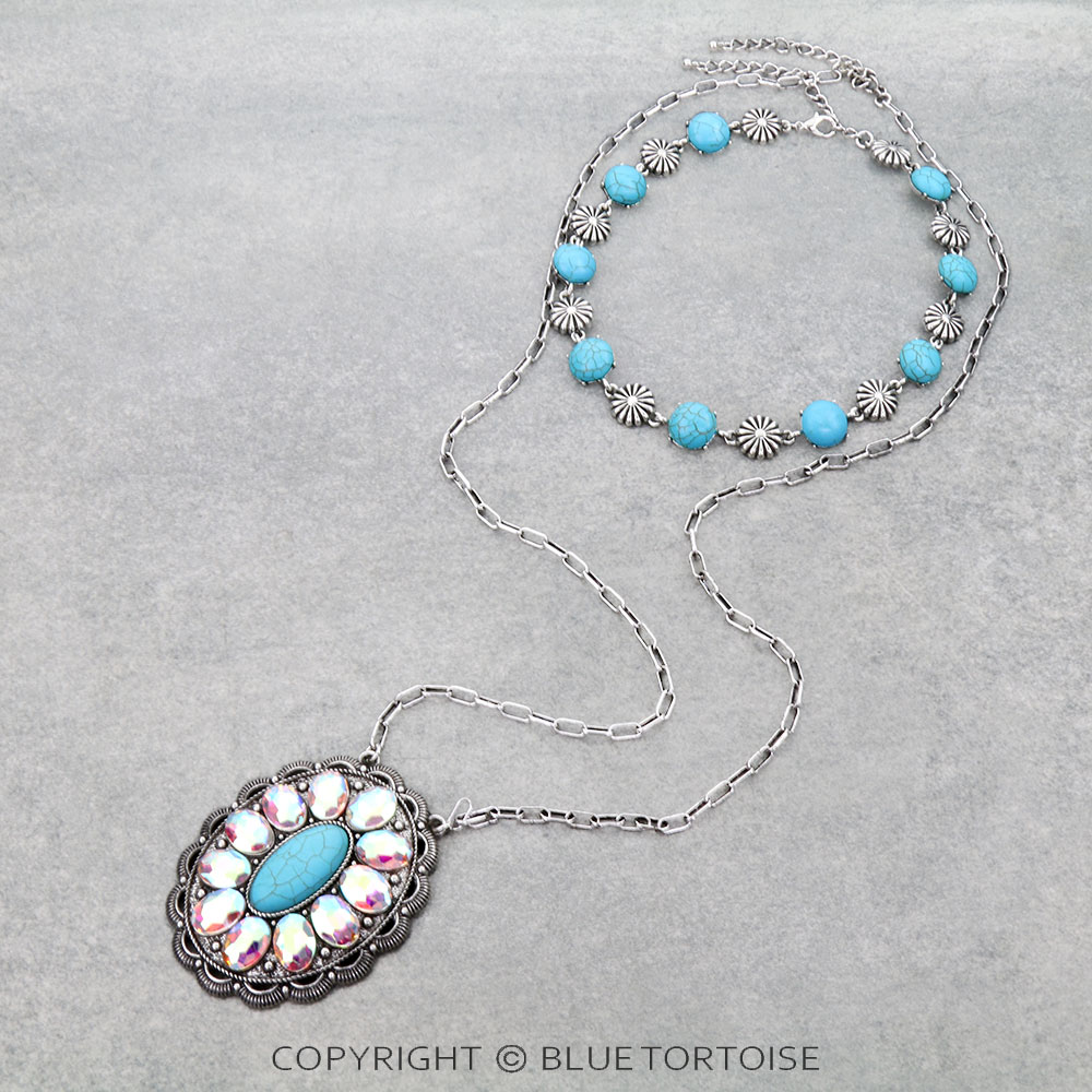 Western Concho Stone 2 Layered Necklace