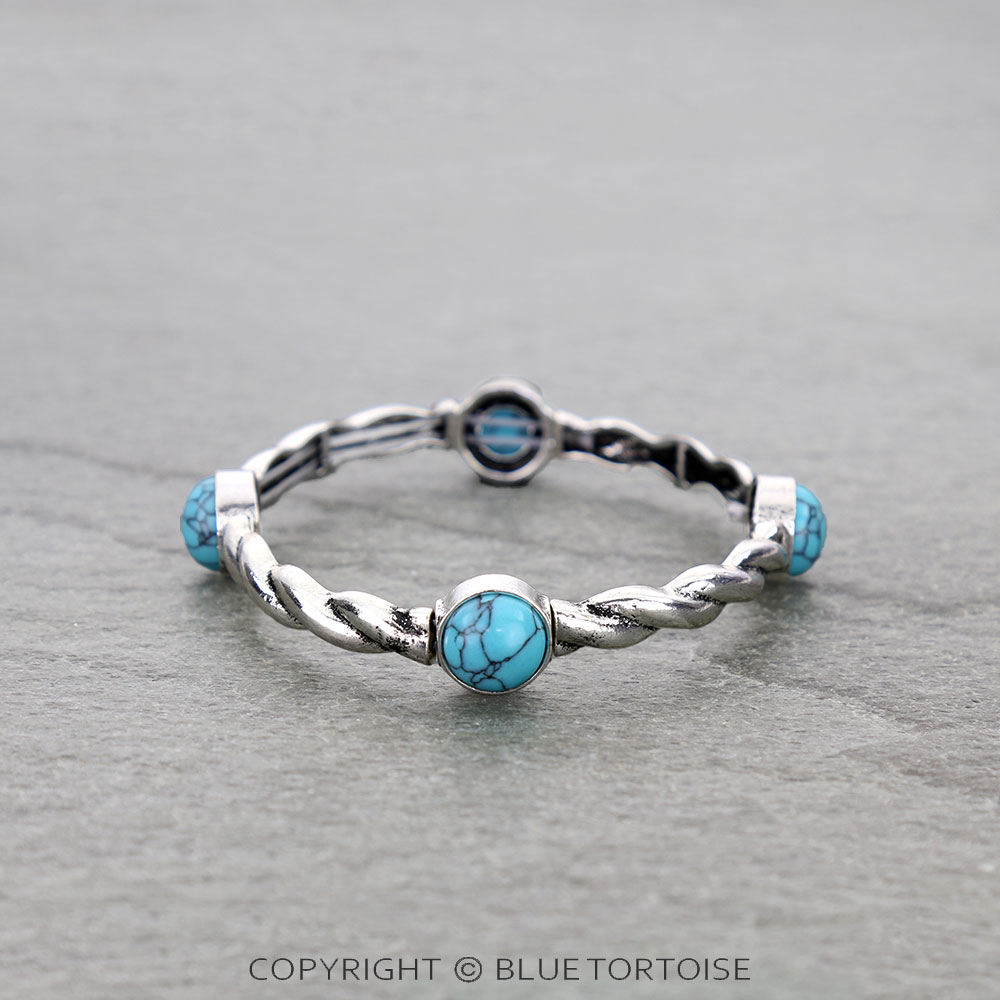 Western Round Stone Rope TXR Stretch Bracelet