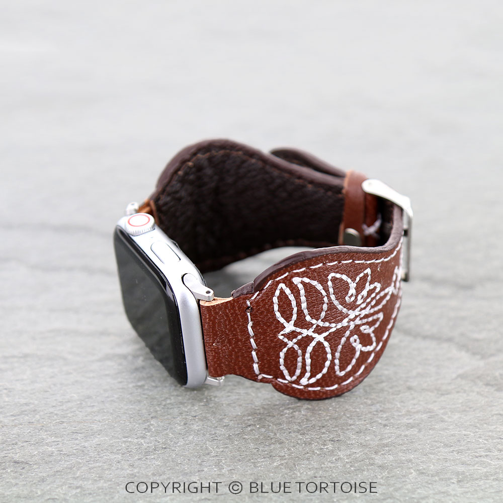 Western Boot Stitch Genuine Leather Apple Watch Band - Image 2