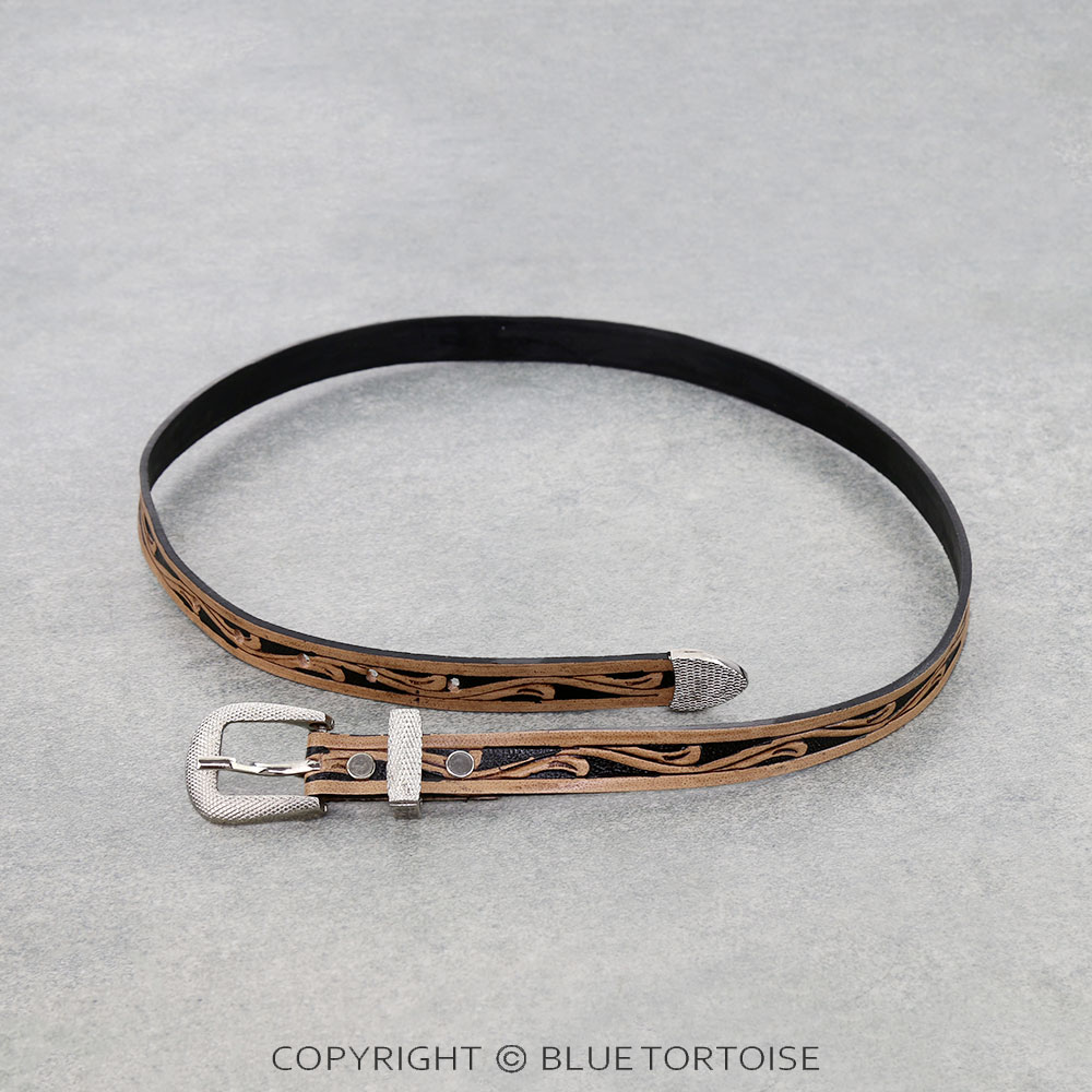 Western Tooled Leather Hat Band with Buckle