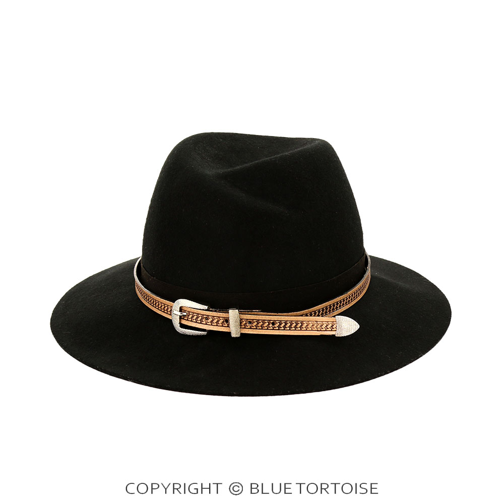 Western Tooled Leather Hat Band with Buckle - Image 2