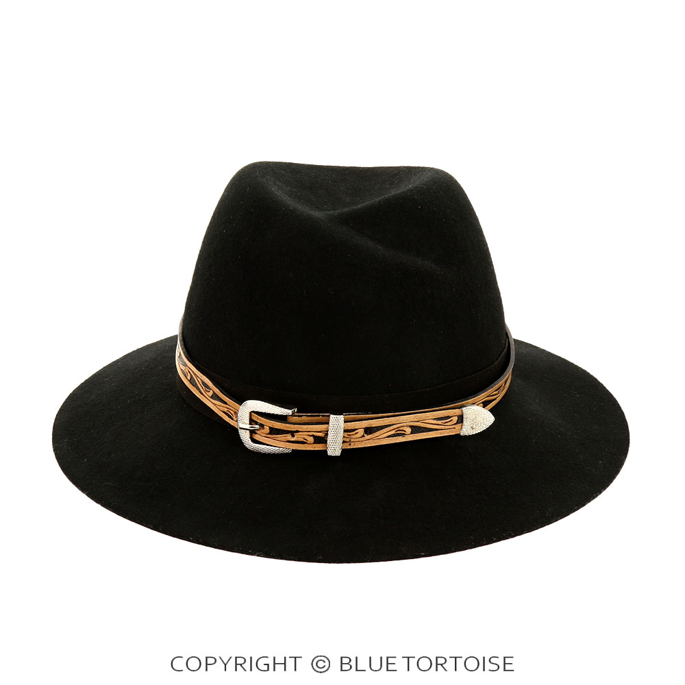 Western Tooled Leather Hat Band with Buckle - Image 2