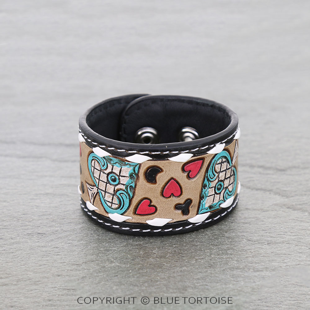 Western Genuine Tooled Leather Bracelet - Spade Pattern