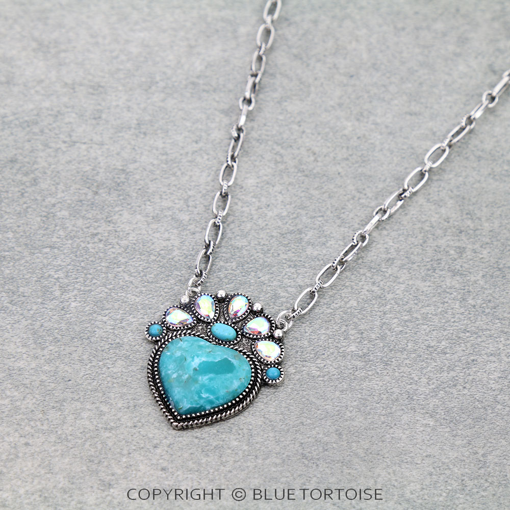 Western Heart Hand Stone Necklace