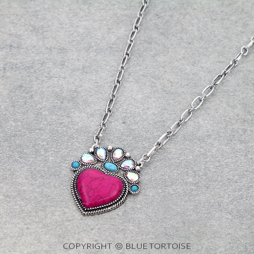 Western Heart Hand Stone Necklace