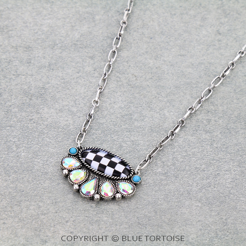 Western Checker Oval Necklace
