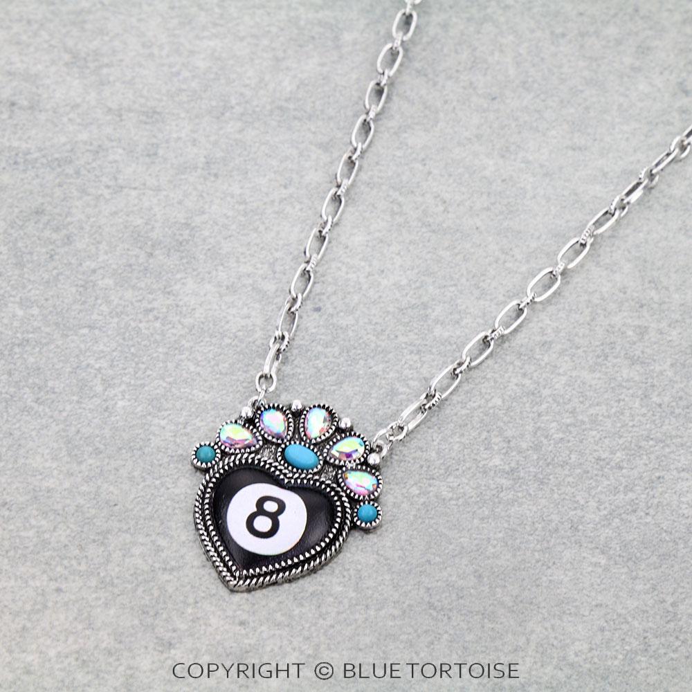 Western 8 Ball Heart Necklace