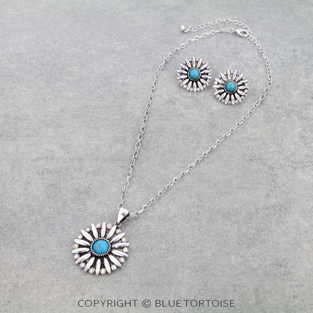 Western Concho Stone Necklace Set