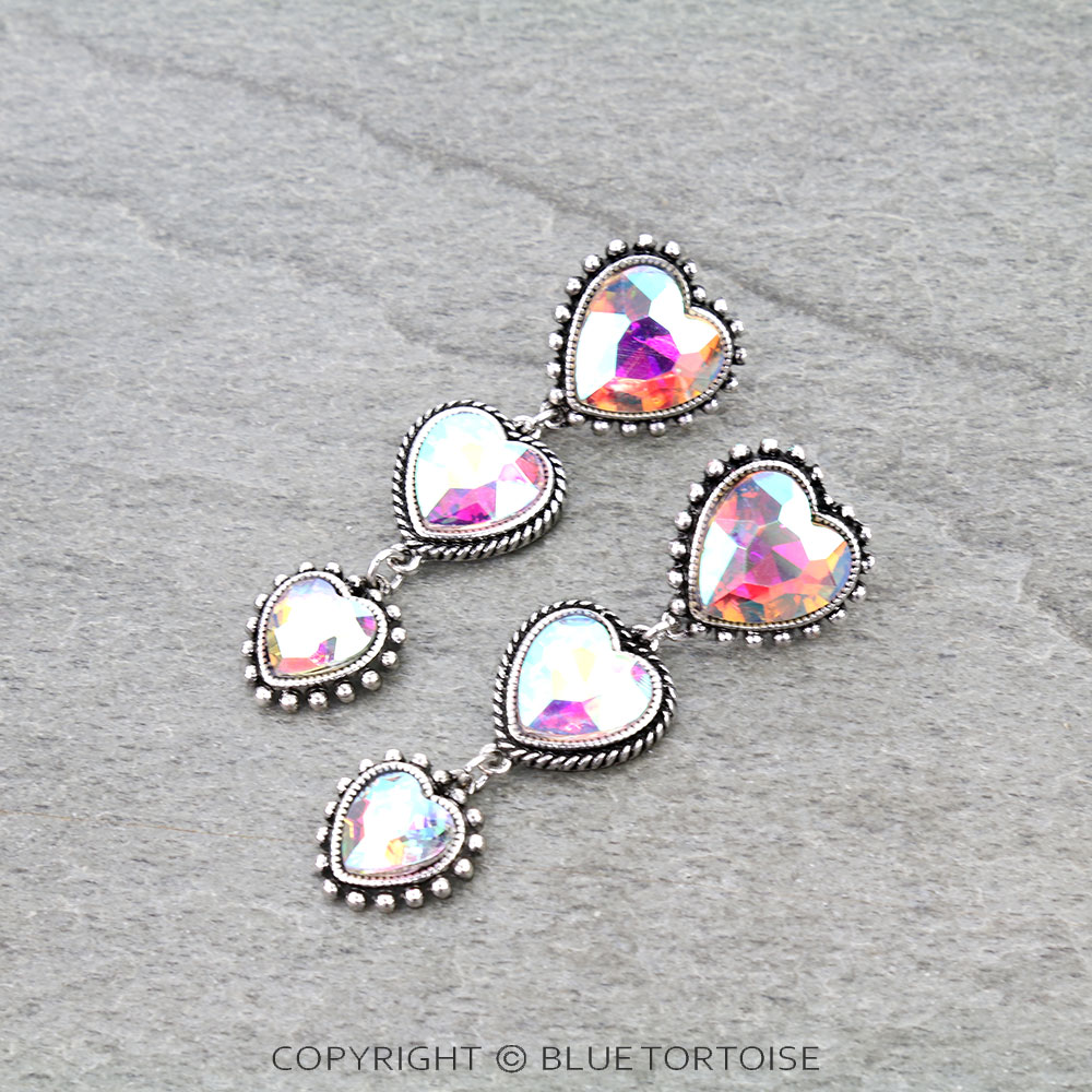 Western Heart Stone Drop Stud Earrings