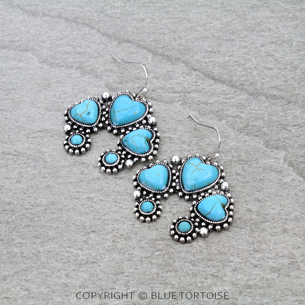 Western Heart Squash Blossom Dangle Earrings