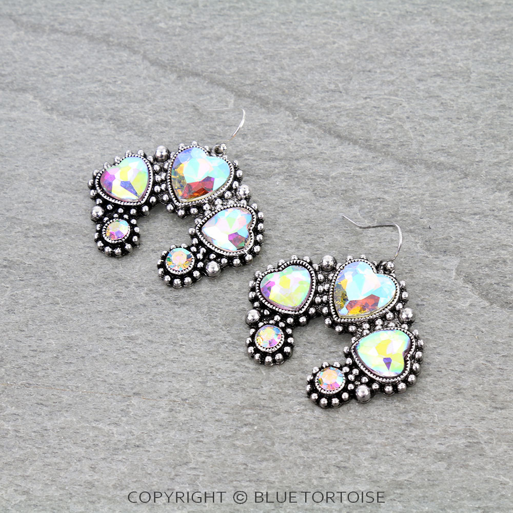Western Heart Squash Blossom Dangle Earrings