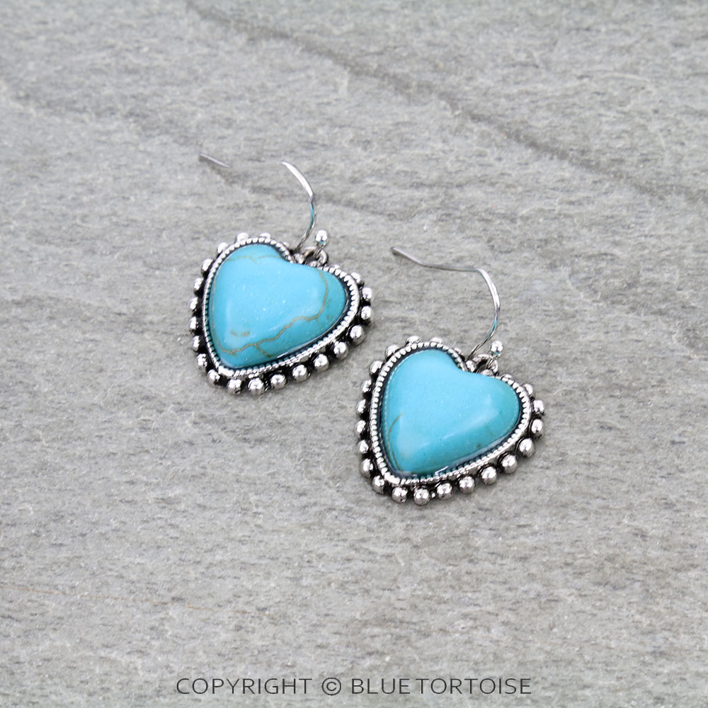 Western Heart Stone Dangle Earrings - Image 2