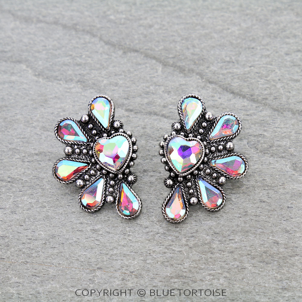 Western Heart Half Concho Stud Earrings