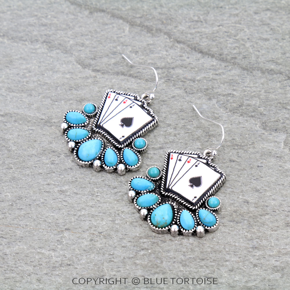Western Card Stone Dangle Earrings