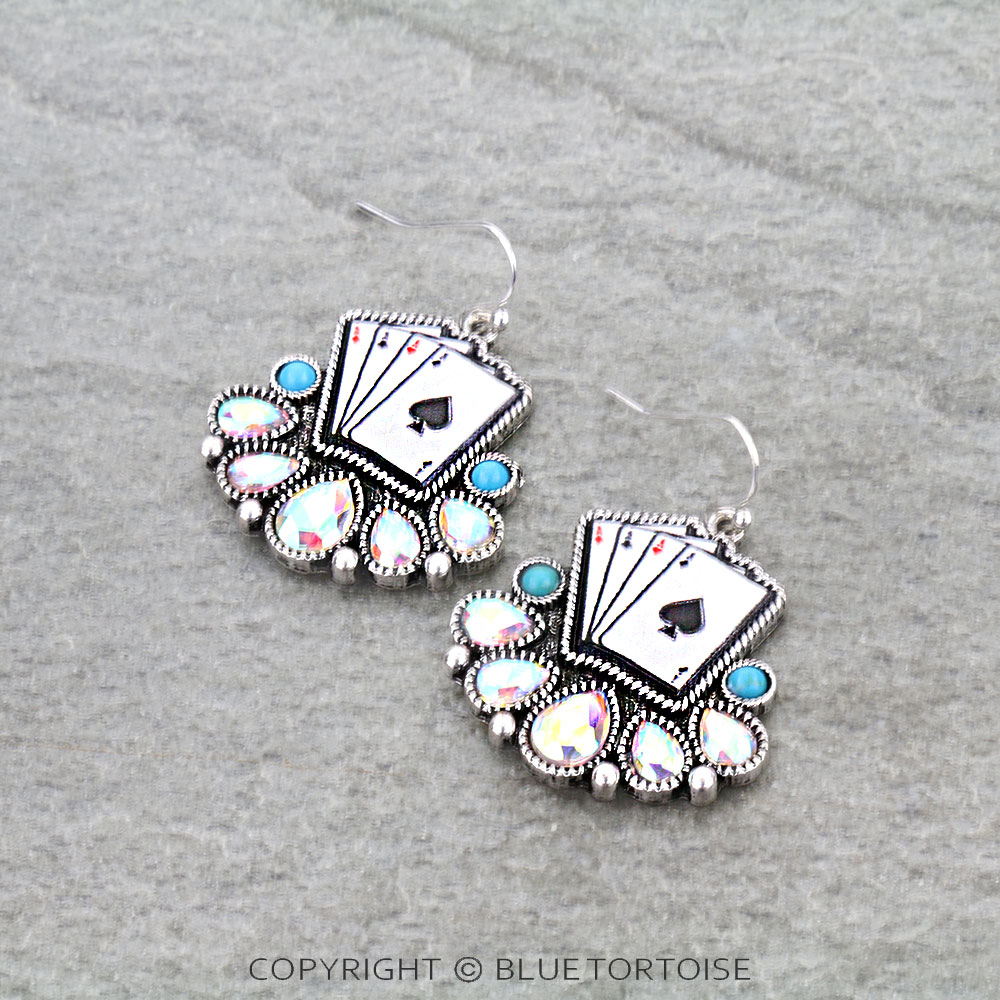 Western Card Stone Dangle Earrings
