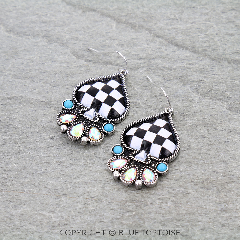 Western Checker Spade Dangle Earrings