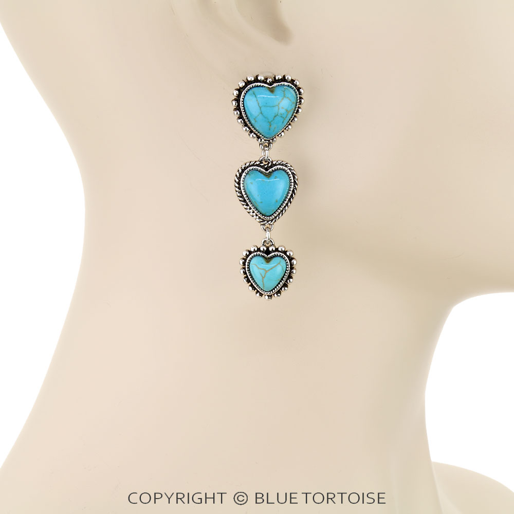 Western Heart Stone Drop Stud Earrings - Image 2