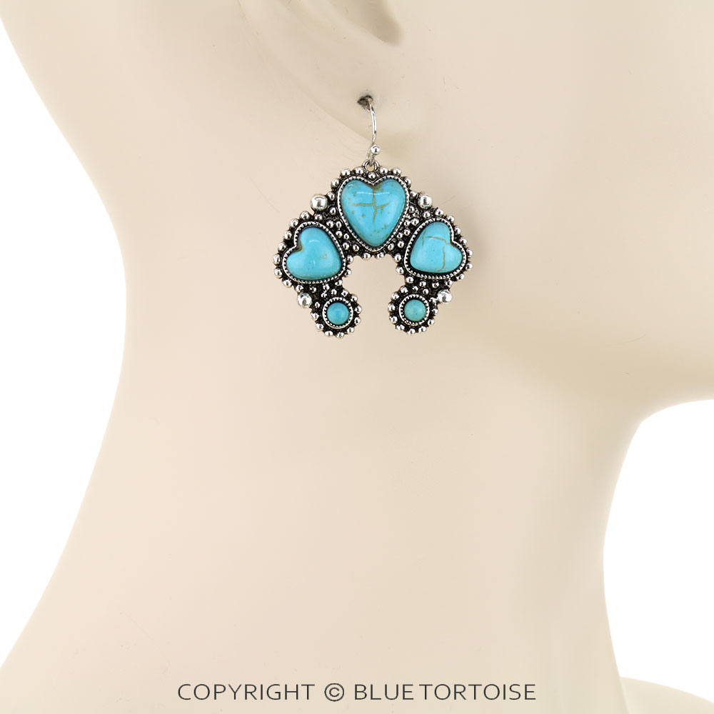Western Heart Squash Blossom Dangle Earrings - Image 2