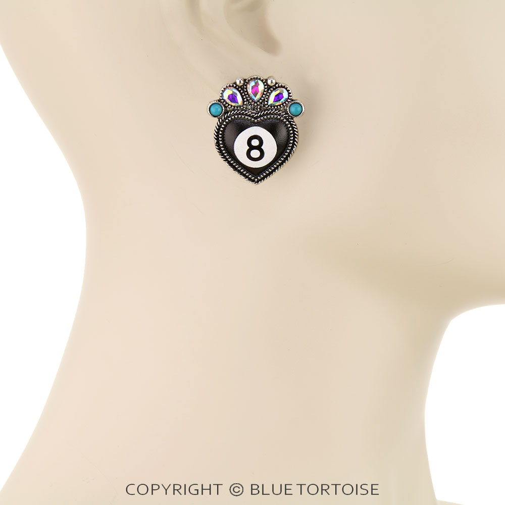 Western 8 Ball Heart Stud Earrings - Image 2