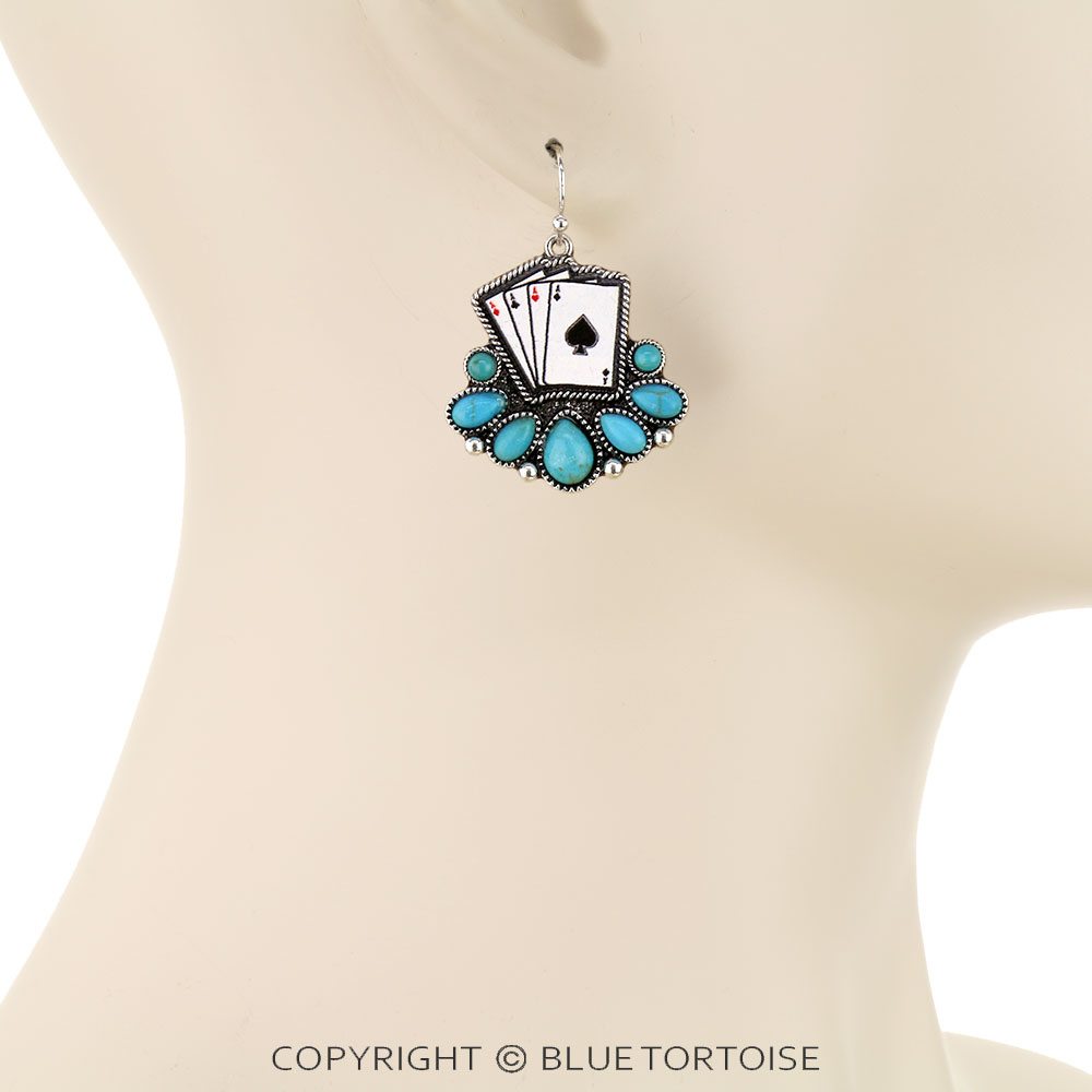 Western Card Stone Dangle Earrings - Image 2