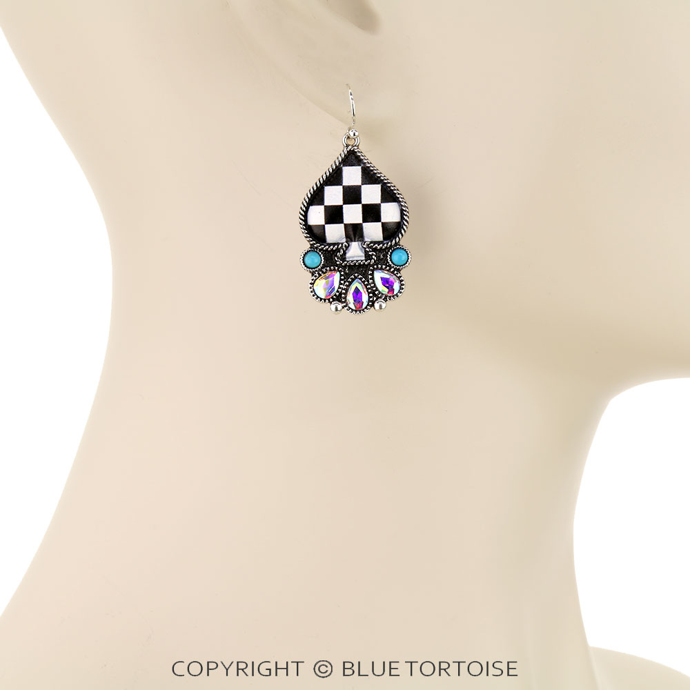 Western Checker Spade Dangle Earrings - Image 2