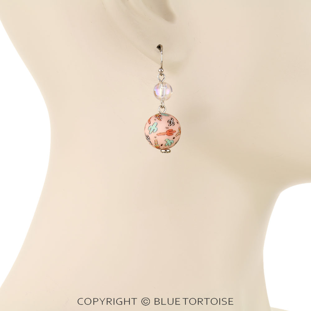 Western Cactus Print Silicon Ball Dangle Earrings - Image 2