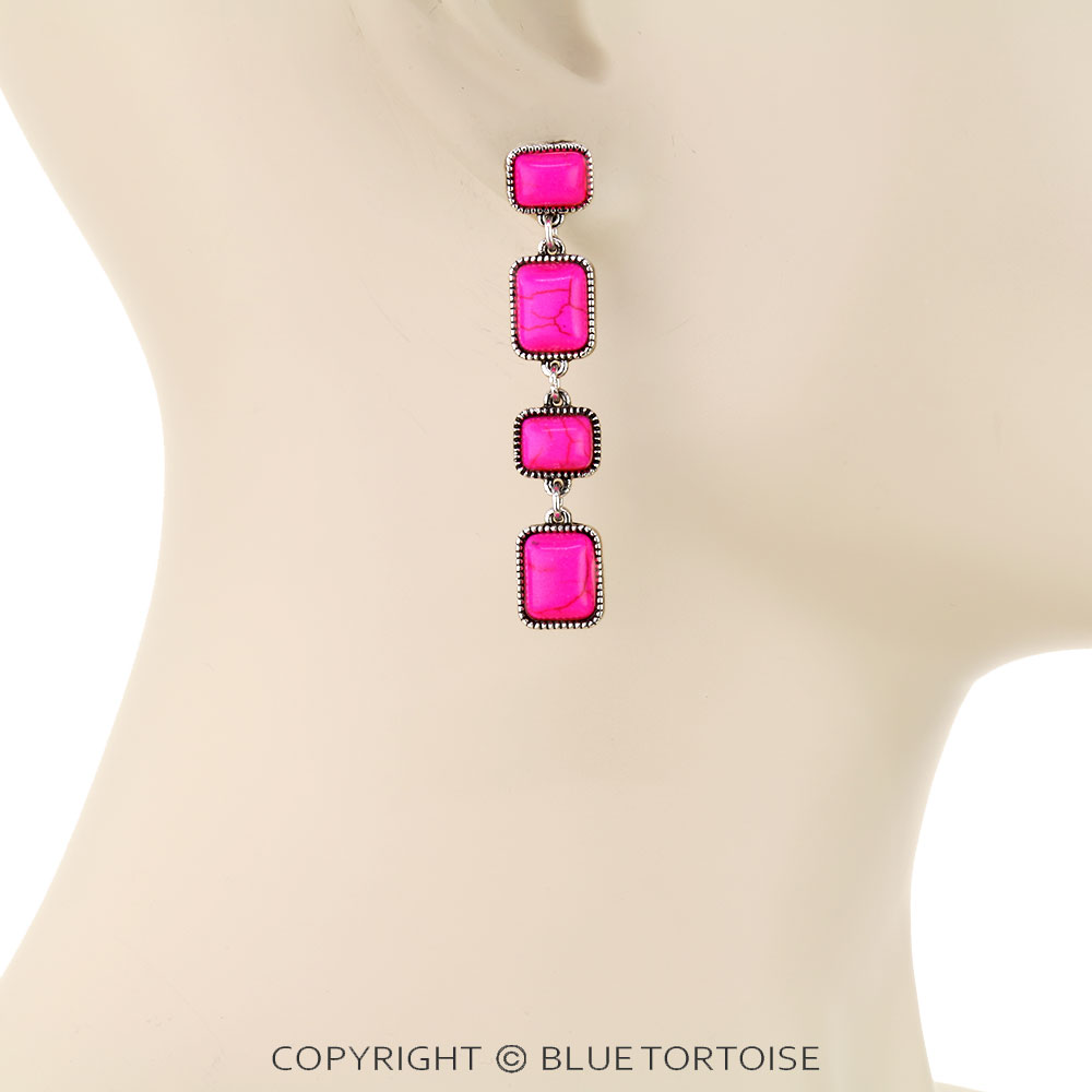 Western Semi Stone Drop Stud Earrings - Image 2