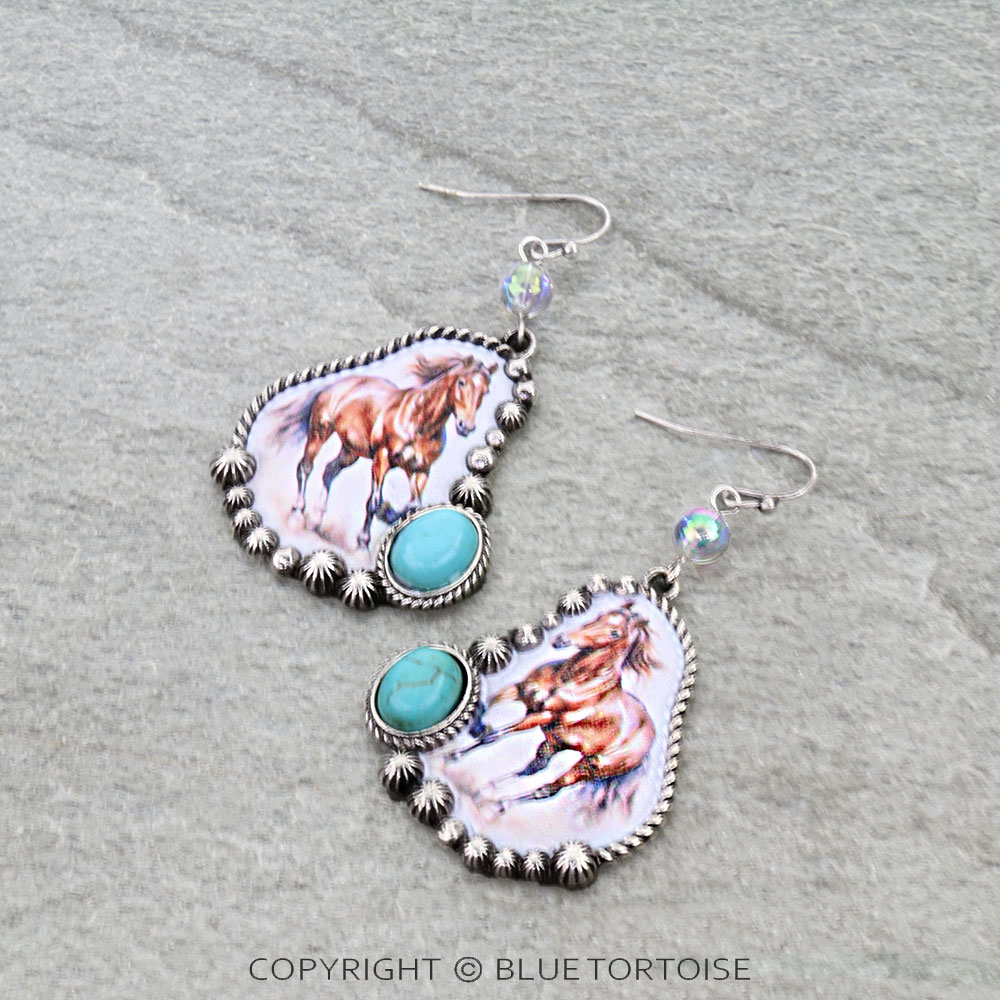 Western Horse Print Dangle Earrings
