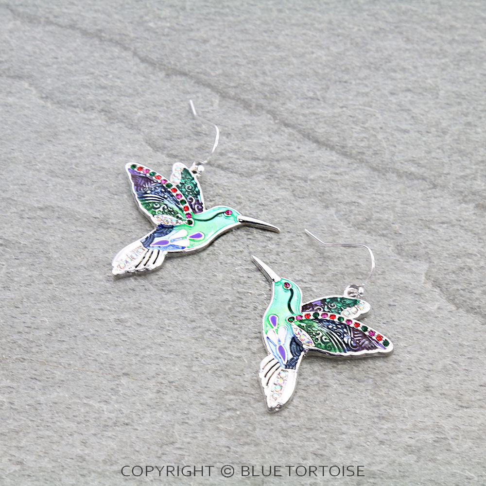 Garden Epoxy Hummingbird Dangle Earrings