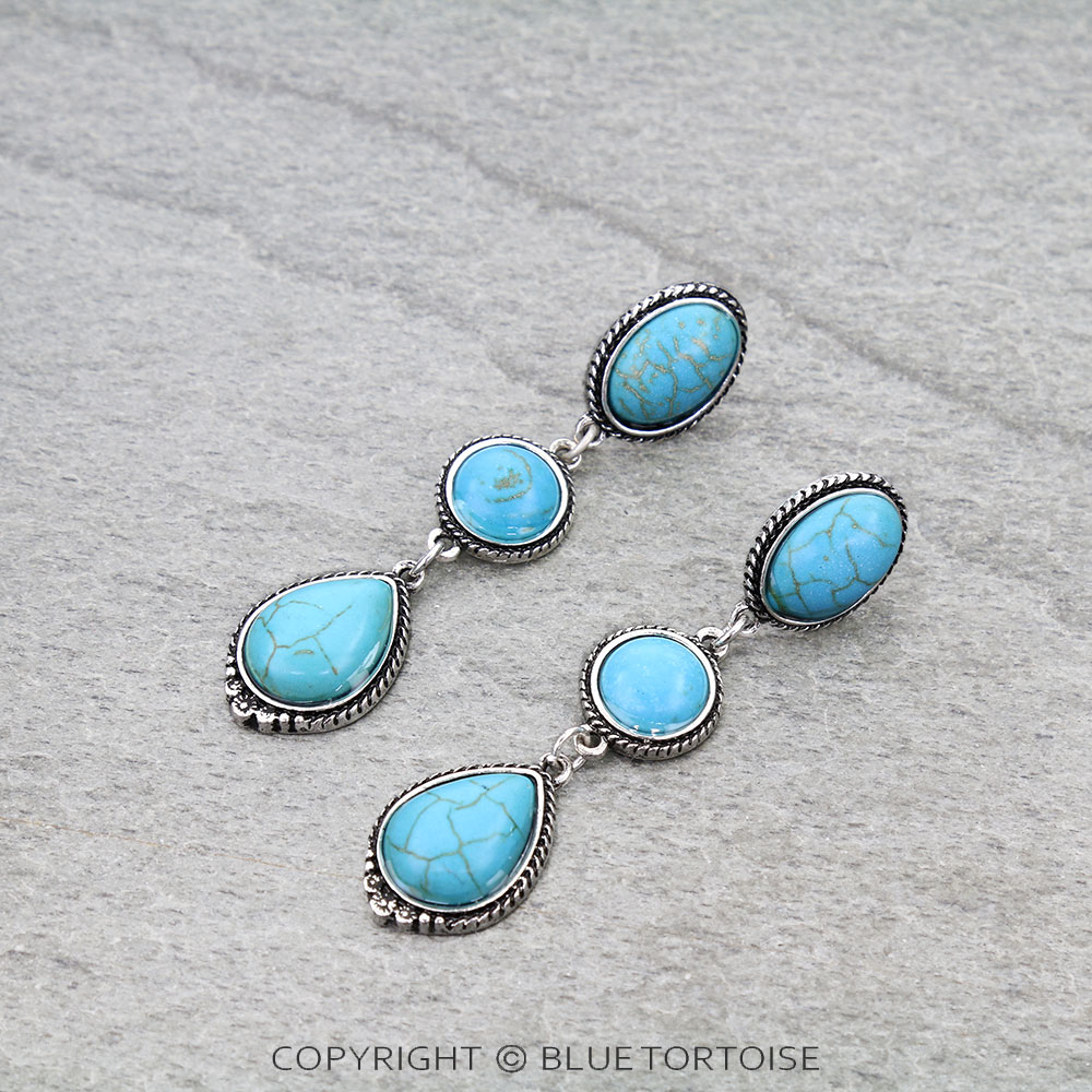 Western Semi Stone Drop Stud Earrings