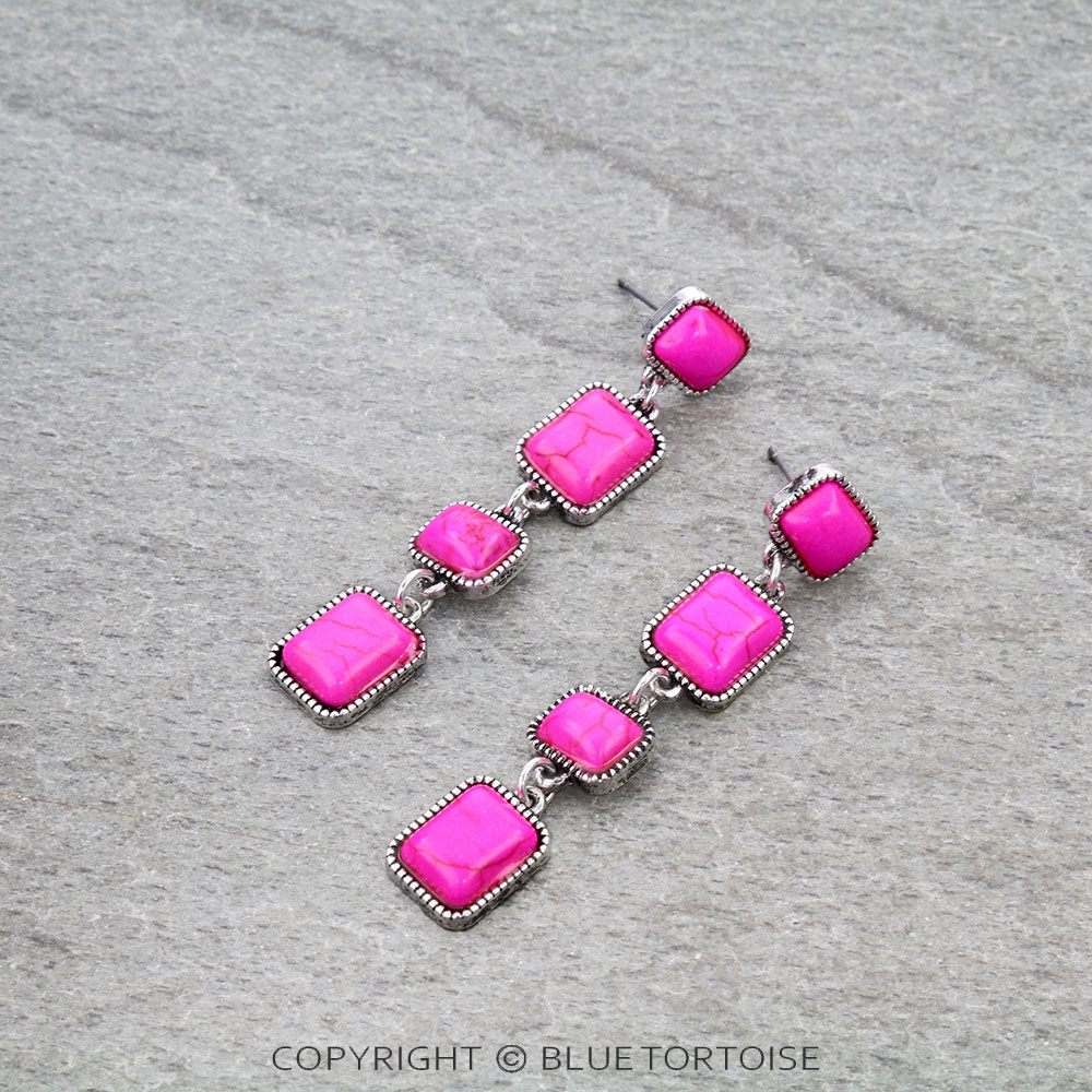 Western Semi Stone Drop Stud Earrings