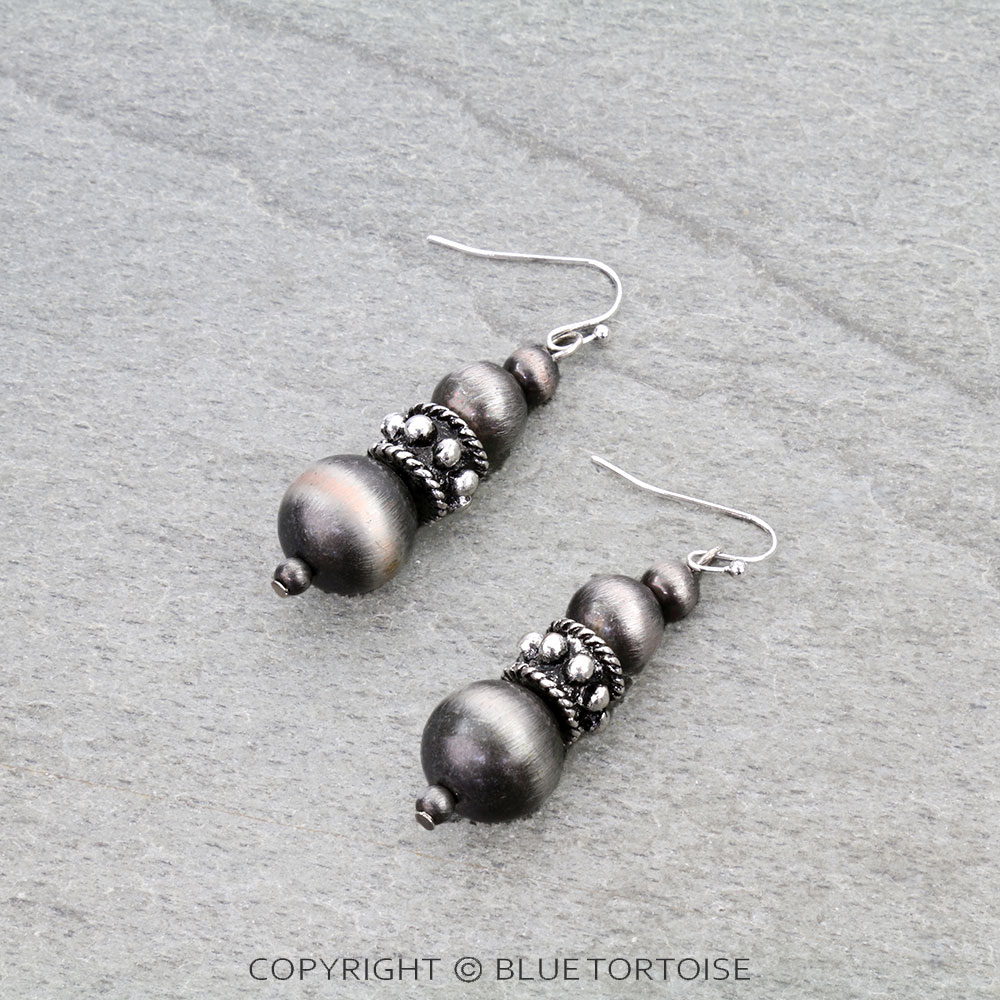 Western Ball TXR Navajo Style Pearl Dangle Earrings