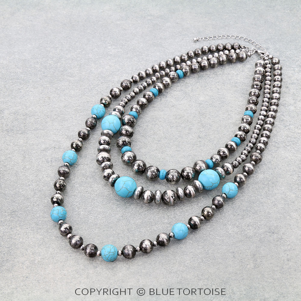 3 Layered Navajo Style Pearl & Bead Necklace