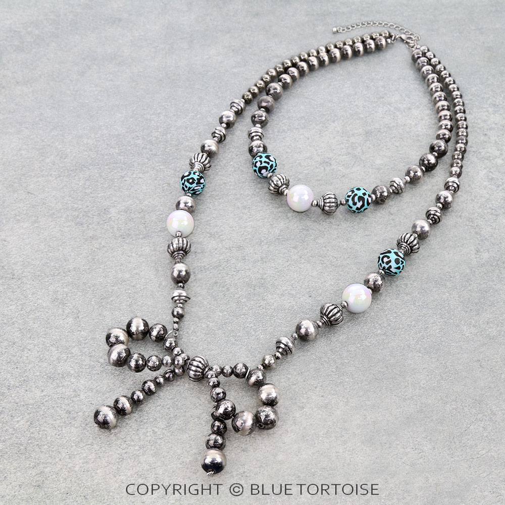 2 Layered Navajo Style Pearl Bow Necklace