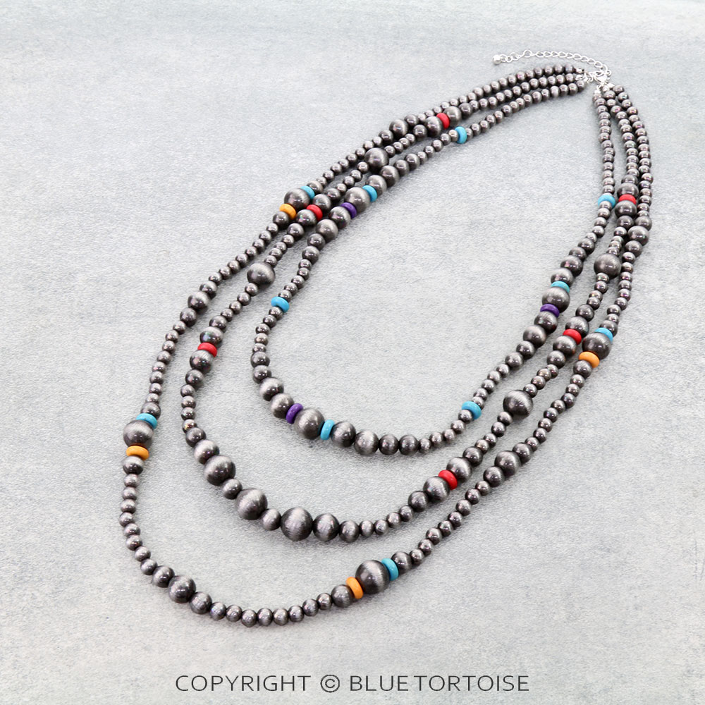3 Layered Navajo Style Pearl Necklace