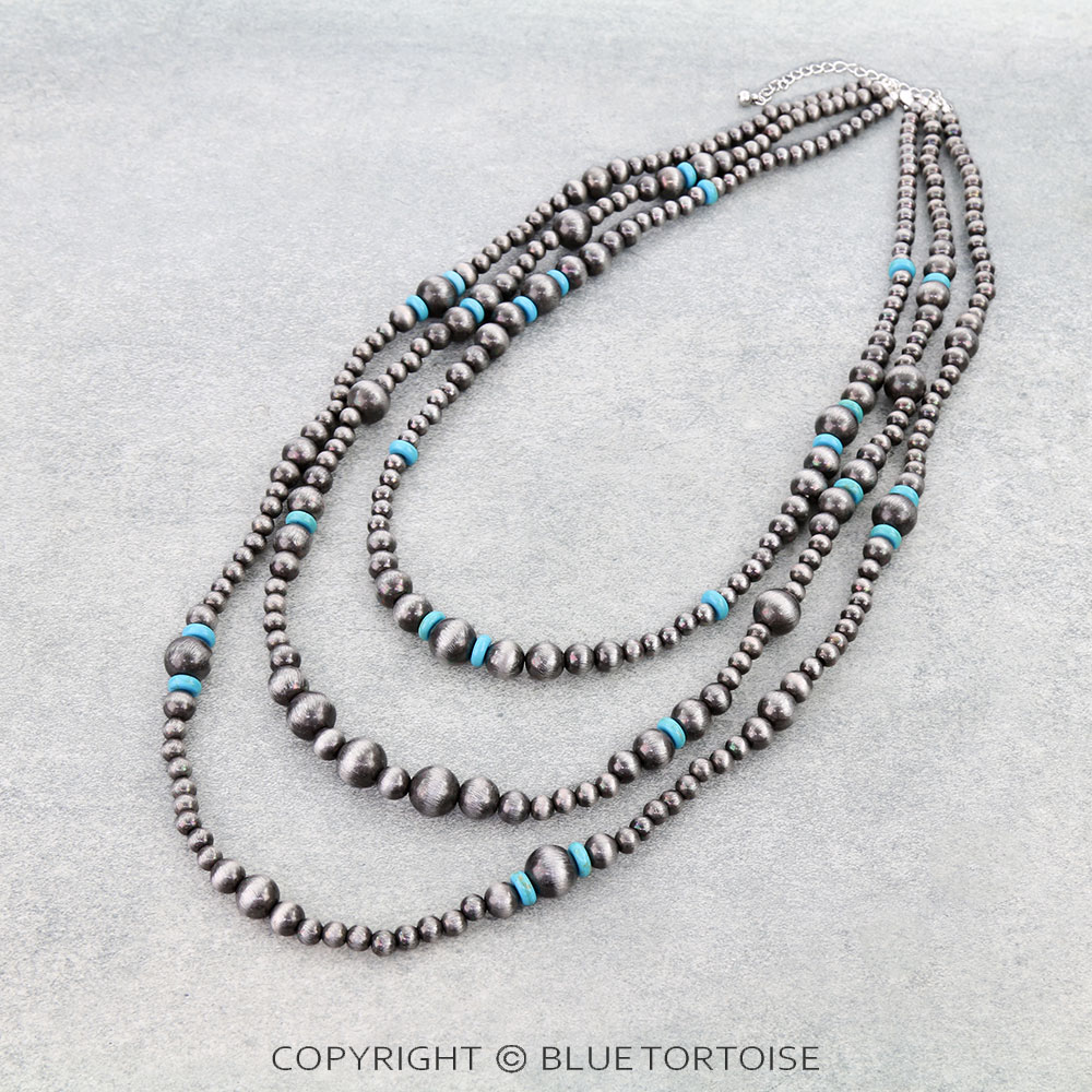 3 Layered Navajo Style Pearl Necklace