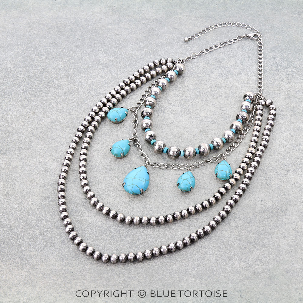 4 Layered Western Teardrop Stone Necklace