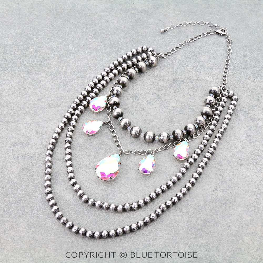 4 Layered Western Teardrop Stone Necklace