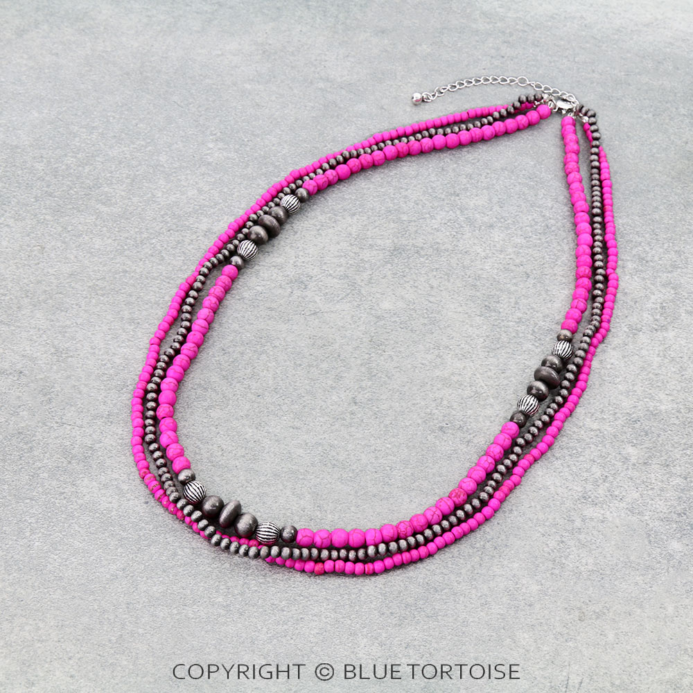 Navajo Style Pearl & Bead Multi-Strand Necklace