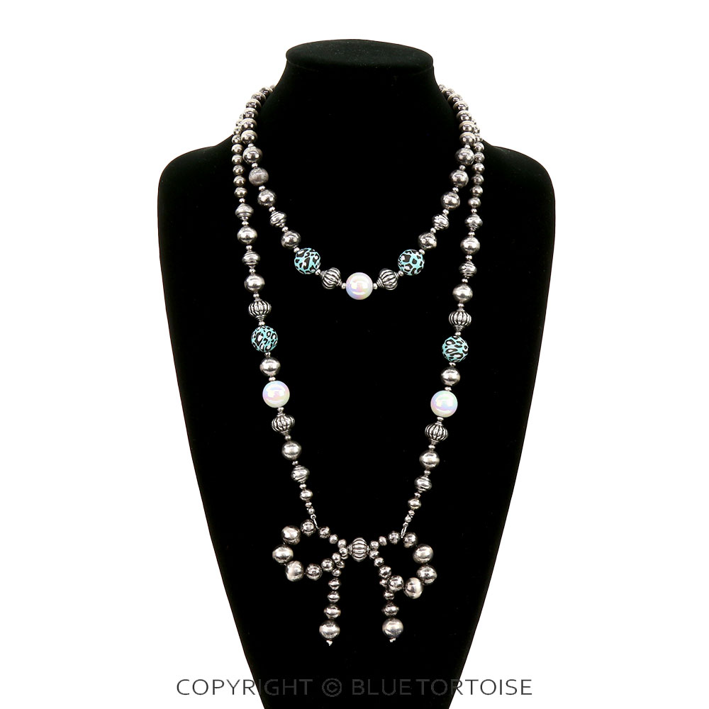 2 Layered Navajo Style Pearl Bow Necklace - Image 2