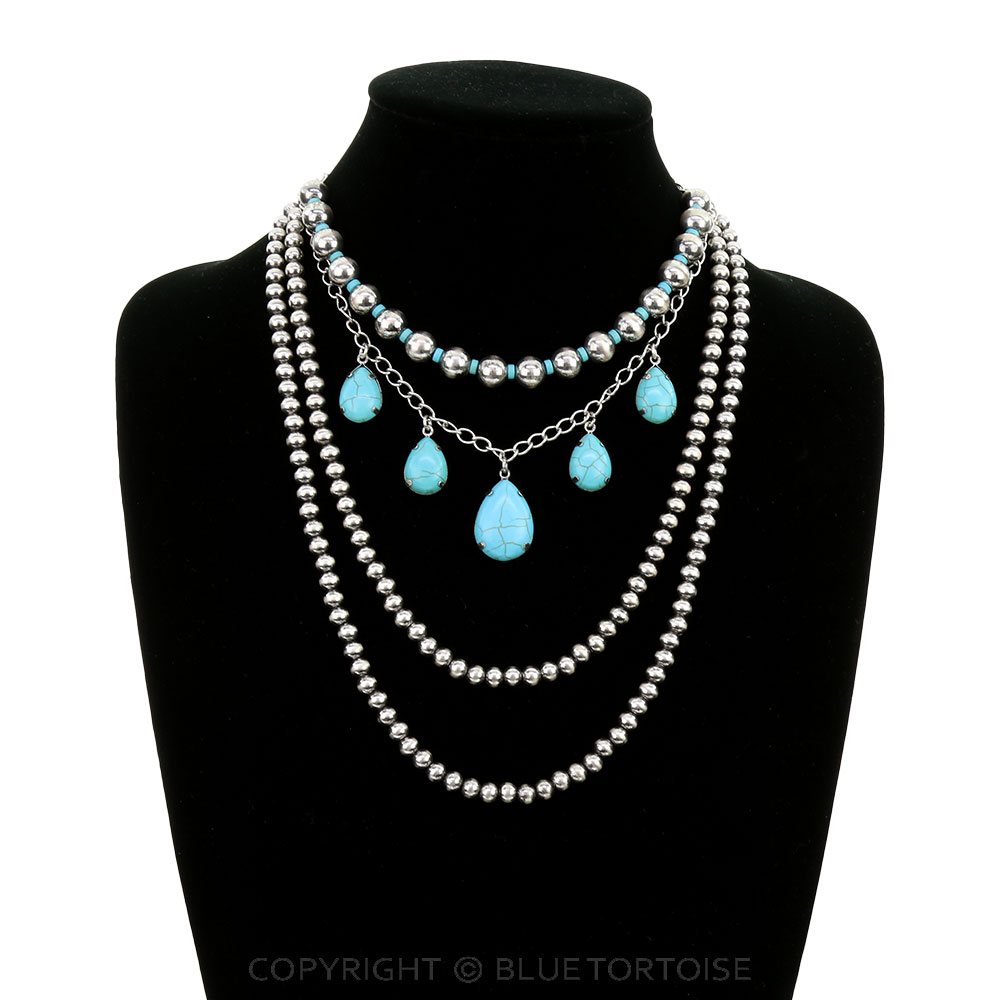 4 Layered Western Teardrop Stone Necklace - Image 2