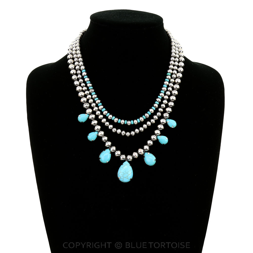 3 Layered Western Teardrop Stone Necklace - Image 2