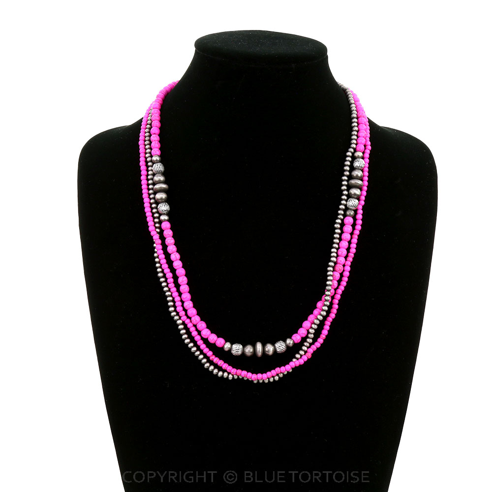 Navajo Style Pearl & Bead Multi-Strand Necklace - Image 2