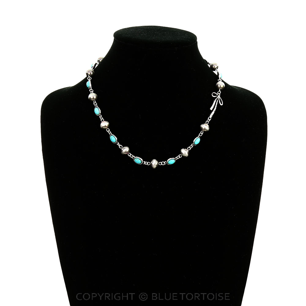 Navajo Style Pearl & Stone Bow Necklace - Image 2