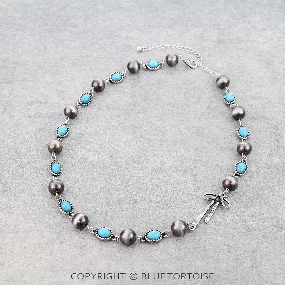 Navajo Style Pearl & Stone Bow Necklace