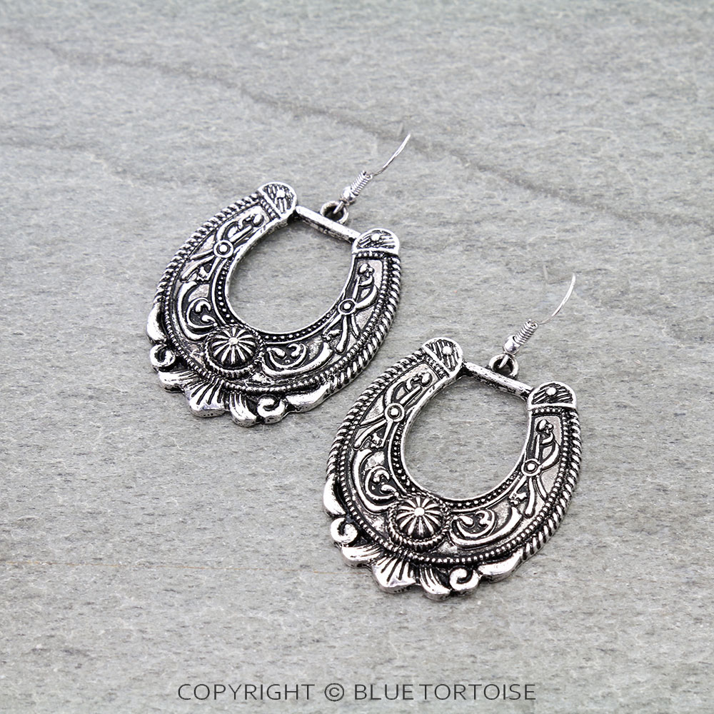 Western Texture Horseshoe Dangle Earrings