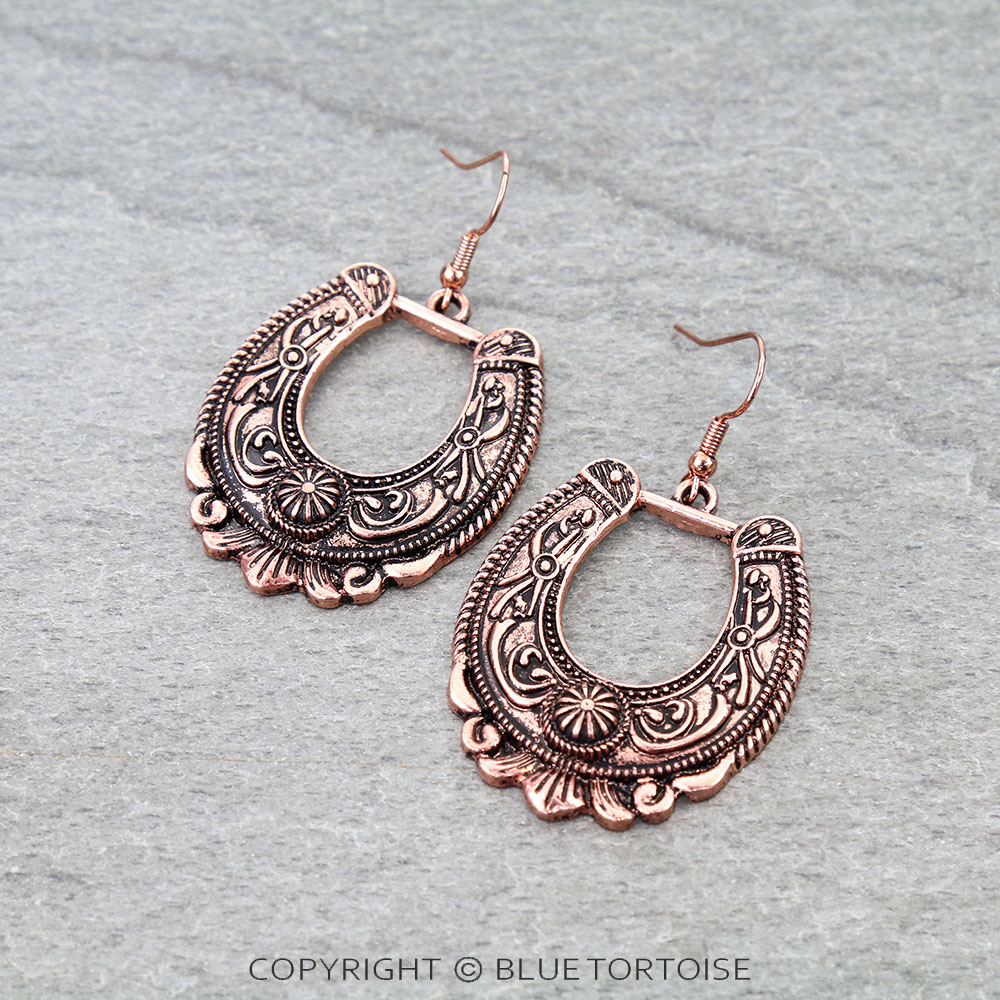Western Texture Horseshoe Dangle Earrings