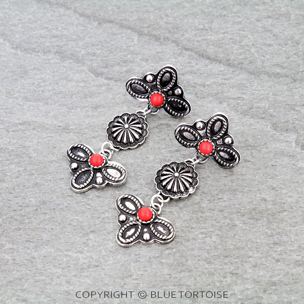 Western Boot Stitch Concho Stud Earrings